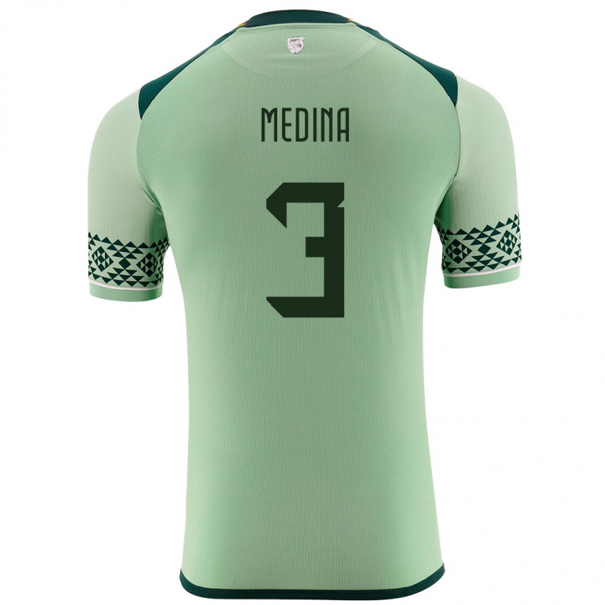 ילדים כדורגל בוליביה Diego Medina #3 ירוק בהיר ג'רזי ביתית 24-26