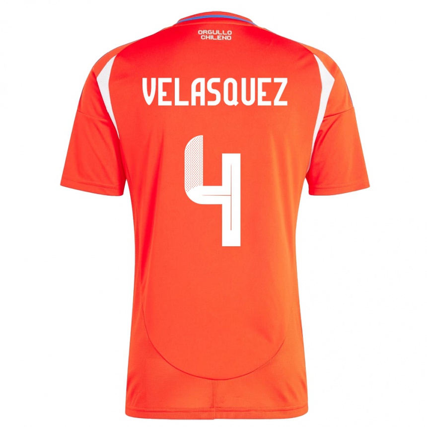 ילדים כדורגל צ'ילה Lucas Velásquez #4 אָדוֹם ג'רזי ביתית 24-26