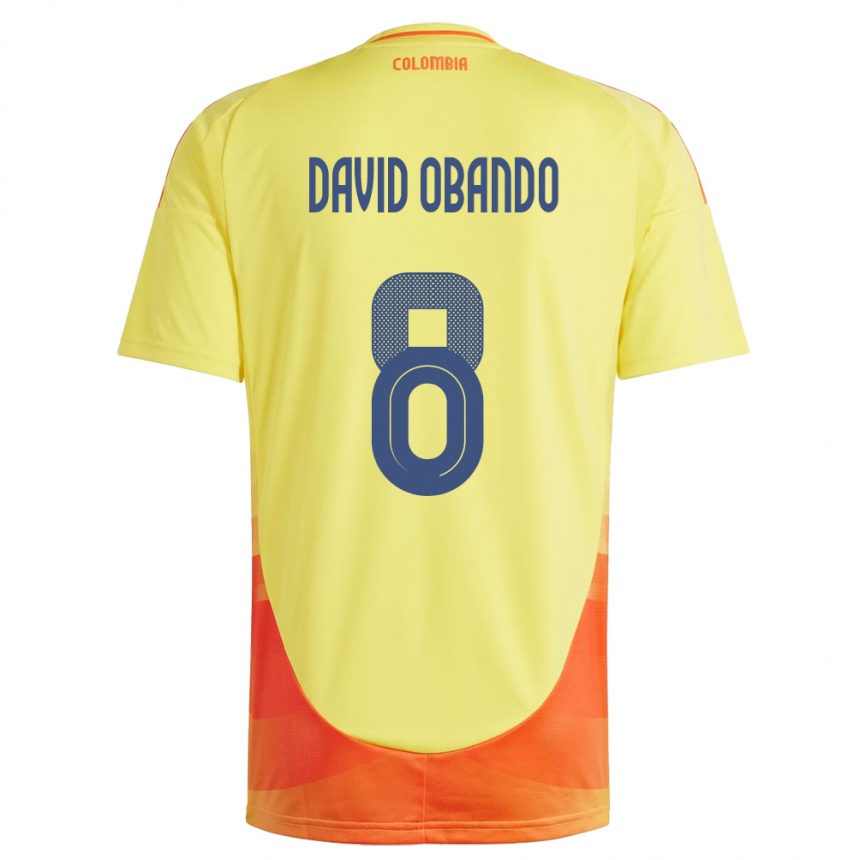 ילדים כדורגל קולומביה Juan David Obando #8 צהוב ג'רזי ביתית 24-26