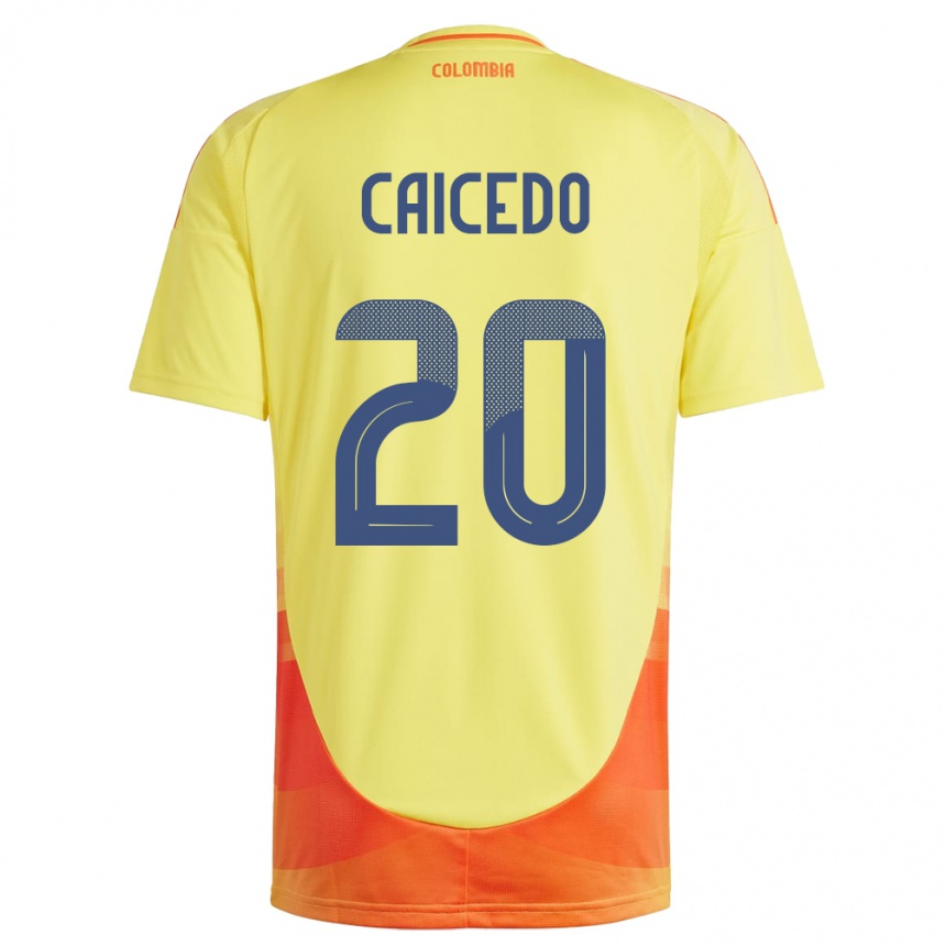 ילדים כדורגל קולומביה Brayan Caicedo #20 צהוב ג'רזי ביתית 24-26