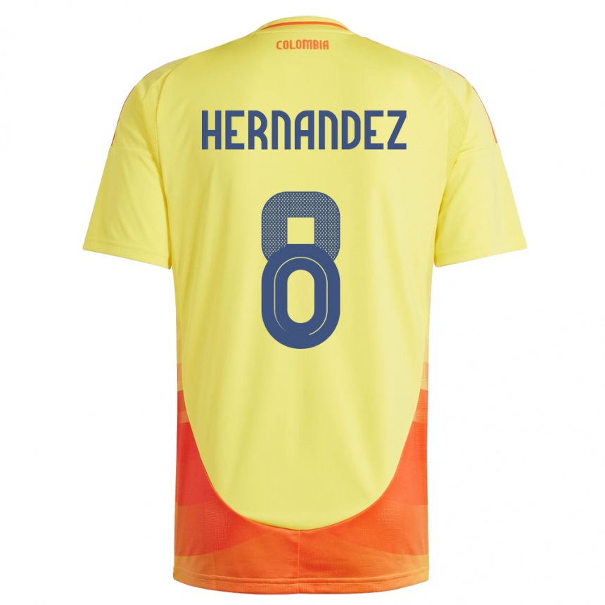 ילדים כדורגל קולומביה Natalia Hernández #8 צהוב ג'רזי ביתית 24-26