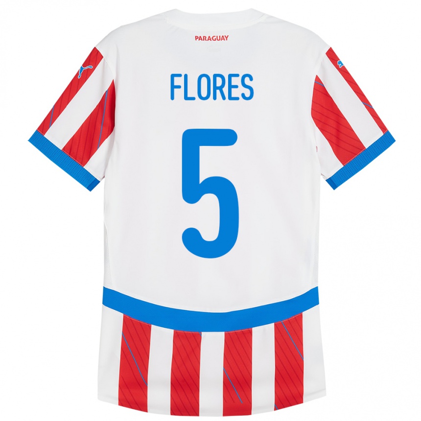 ילדים כדורגל פרגוואי Gilberto Flores #5 לבן אדום ג'רזי ביתית 24-26