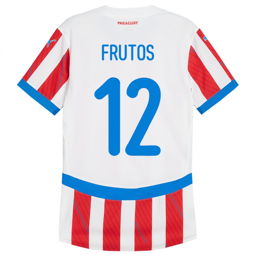 ילדים כדורגל פרגוואי Rodrigo Frutos #12 לבן אדום ג'רזי ביתית 24-26