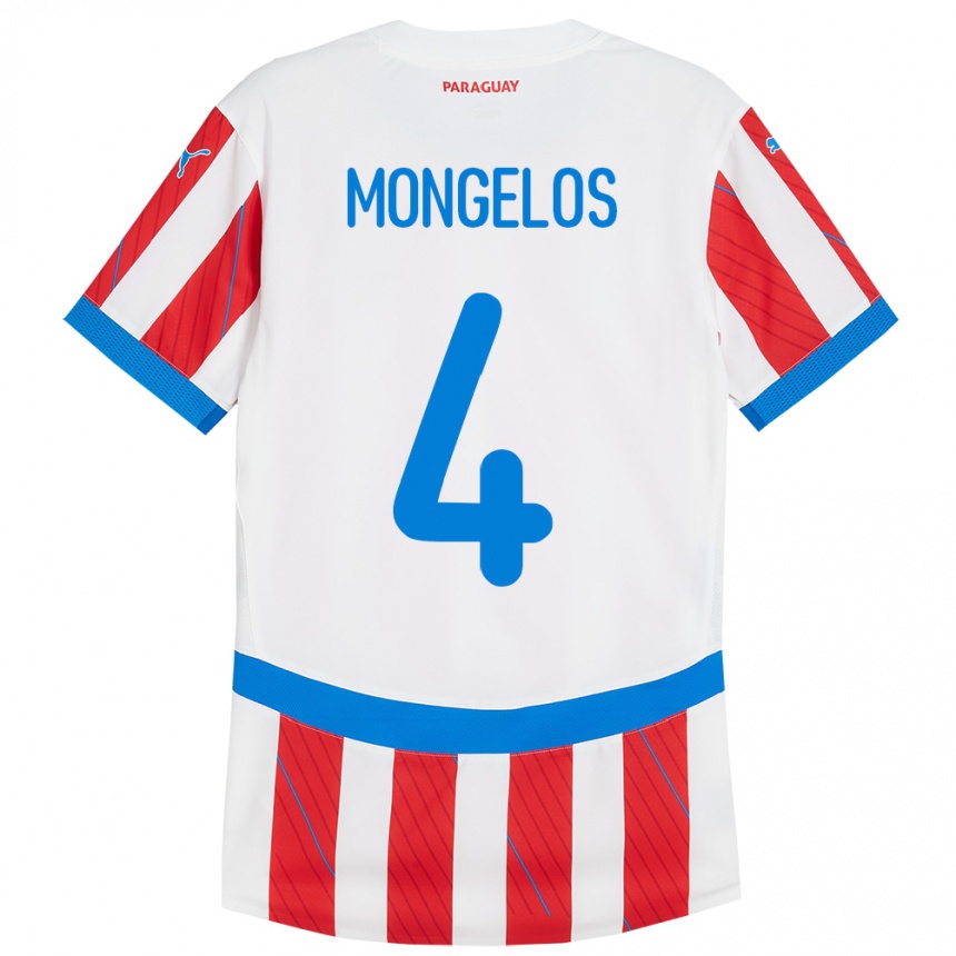 ילדים כדורגל פרגוואי Rolando Mongelós #4 לבן אדום ג'רזי ביתית 24-26