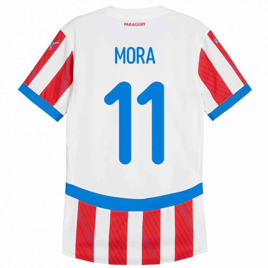 ילדים כדורגל פרגוואי Jorge Mora #11 לבן אדום ג'רזי ביתית 24-26