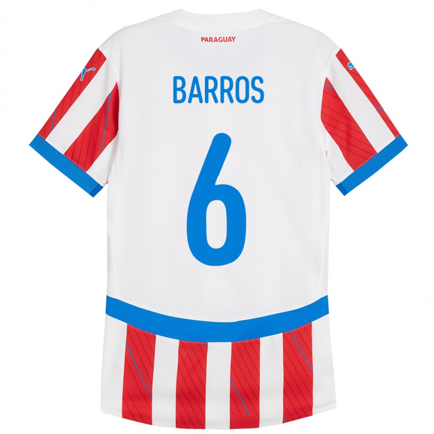 ילדים כדורגל פרגוואי Natalia Barros #6 לבן אדום ג'רזי ביתית 24-26