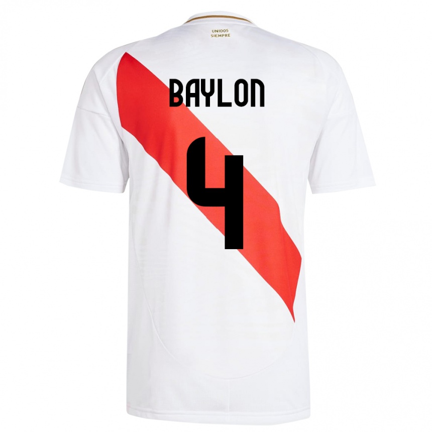 ילדים כדורגל פרו Luis Baylón #4 לבן ג'רזי ביתית 24-26