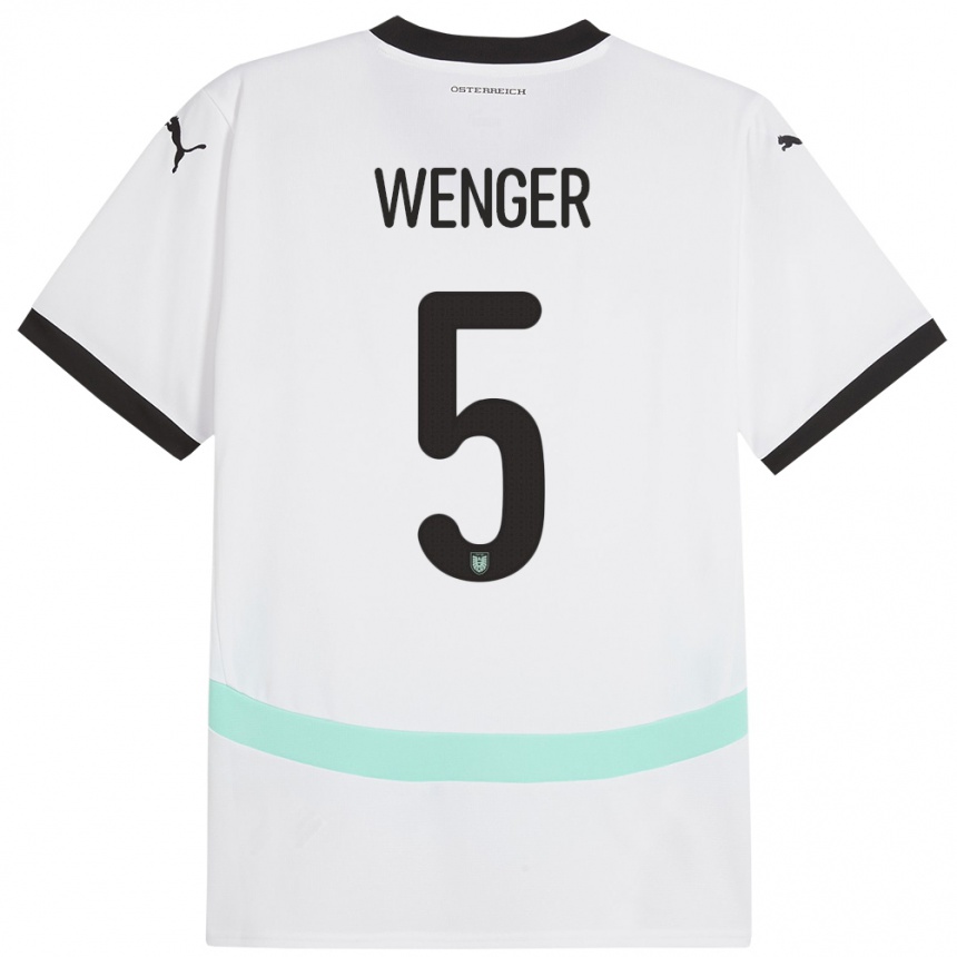 ילדים כדורגל אוסטריה Claudia Wenger #5 לבן הרחק ג'רזי 24-26