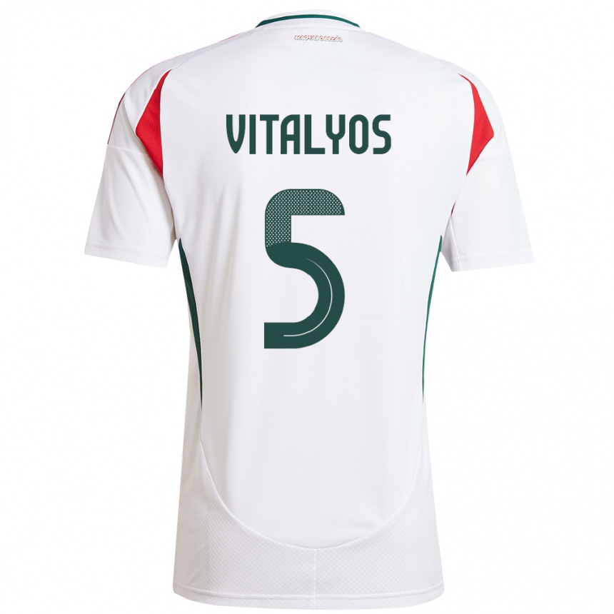 ילדים כדורגל הונגריה Viktor Vitályos #5 לבן הרחק ג'רזי 24-26
