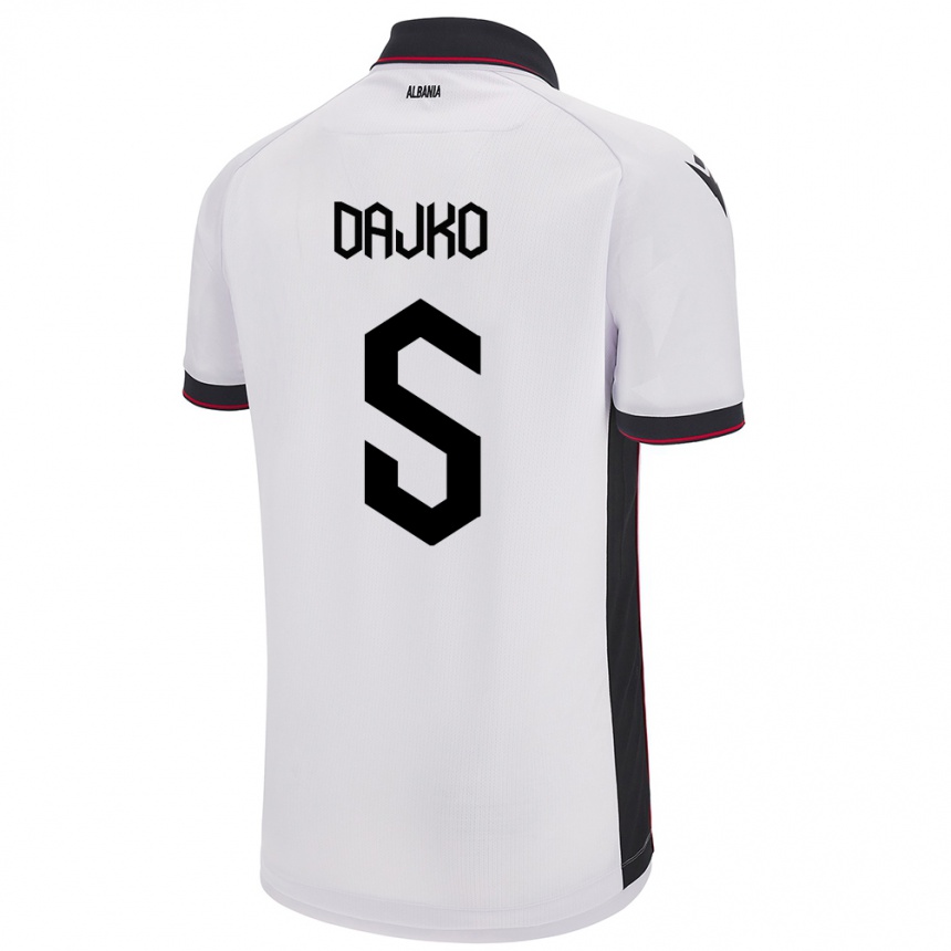 ילדים כדורגל אלבניה Ajdi Dajko #5 לבן הרחק ג'רזי 24-26