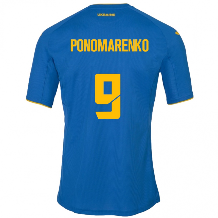 ילדים כדורגל אוקראינה Matviy Ponomarenko #9 כְּחוֹל הרחק ג'רזי 24-26