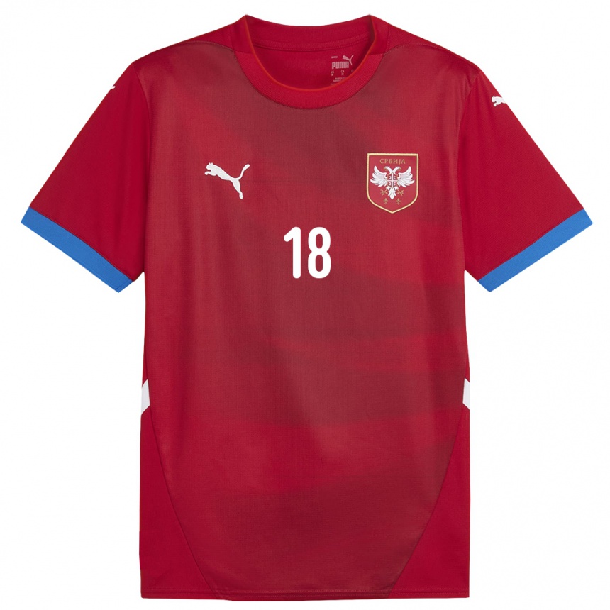 גברים כדורגל סרביה Jovan Milosavljevic #18 אָדוֹם ג'רזי ביתית 24-26