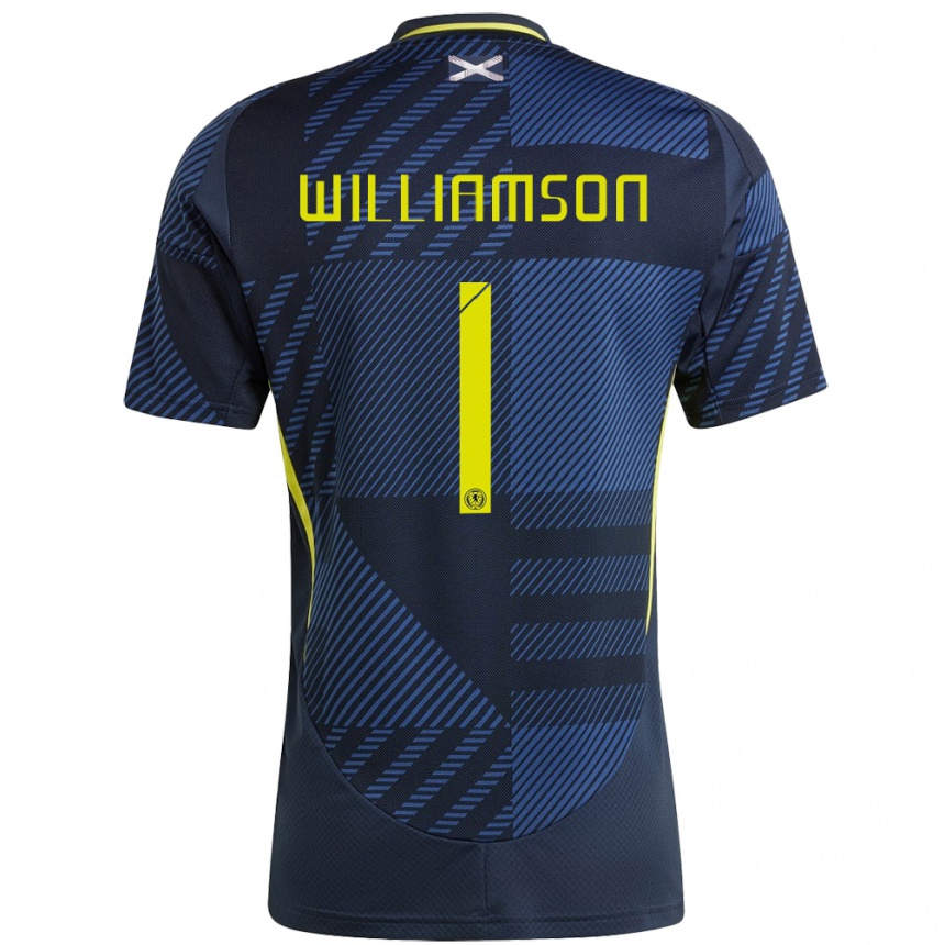 גברים כדורגל סקוטלנד Woody Williamson #1 כחול כהה ג'רזי ביתית 24-26