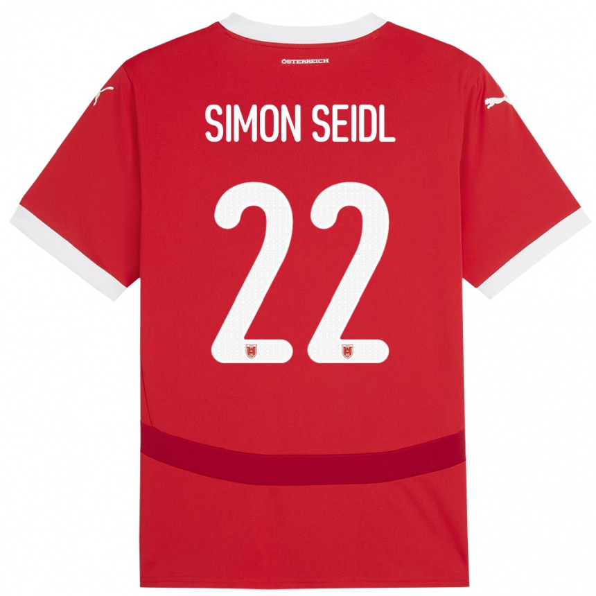 גברים כדורגל אוסטריה Simon Seidl #22 אָדוֹם ג'רזי ביתית 24-26