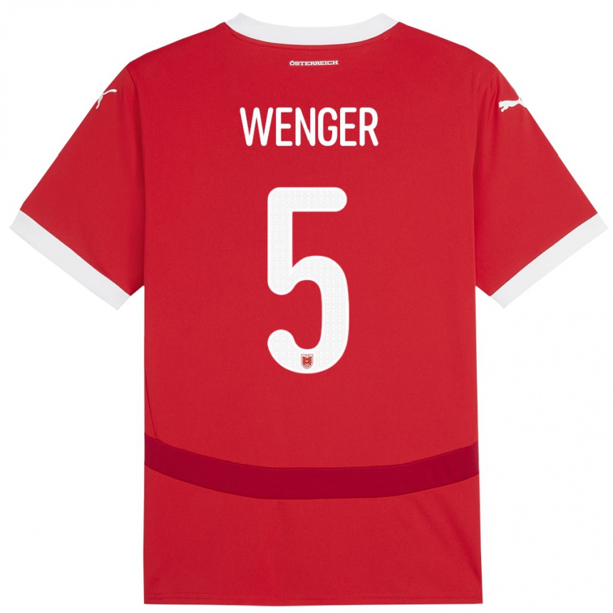 גברים כדורגל אוסטריה Claudia Wenger #5 אָדוֹם ג'רזי ביתית 24-26