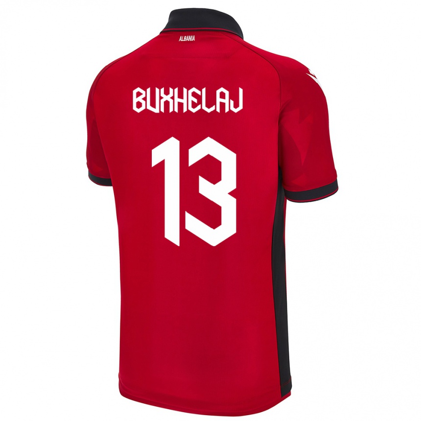 גברים כדורגל אלבניה Paulo Buxhelaj #13 אָדוֹם ג'רזי ביתית 24-26