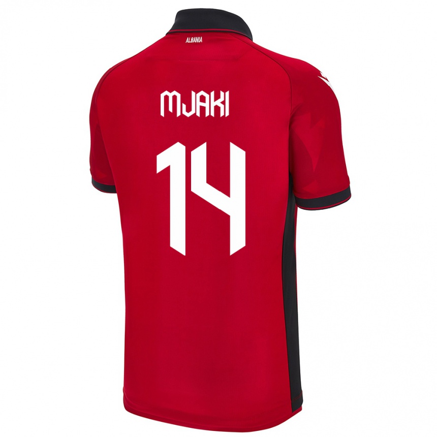 גברים כדורגל אלבניה Agan Mjaki #14 אָדוֹם ג'רזי ביתית 24-26