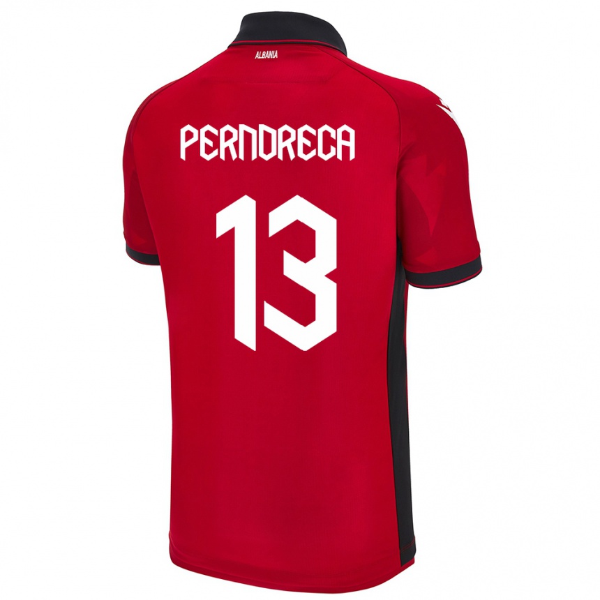 גברים כדורגל אלבניה Fabjan Perndreca #13 אָדוֹם ג'רזי ביתית 24-26