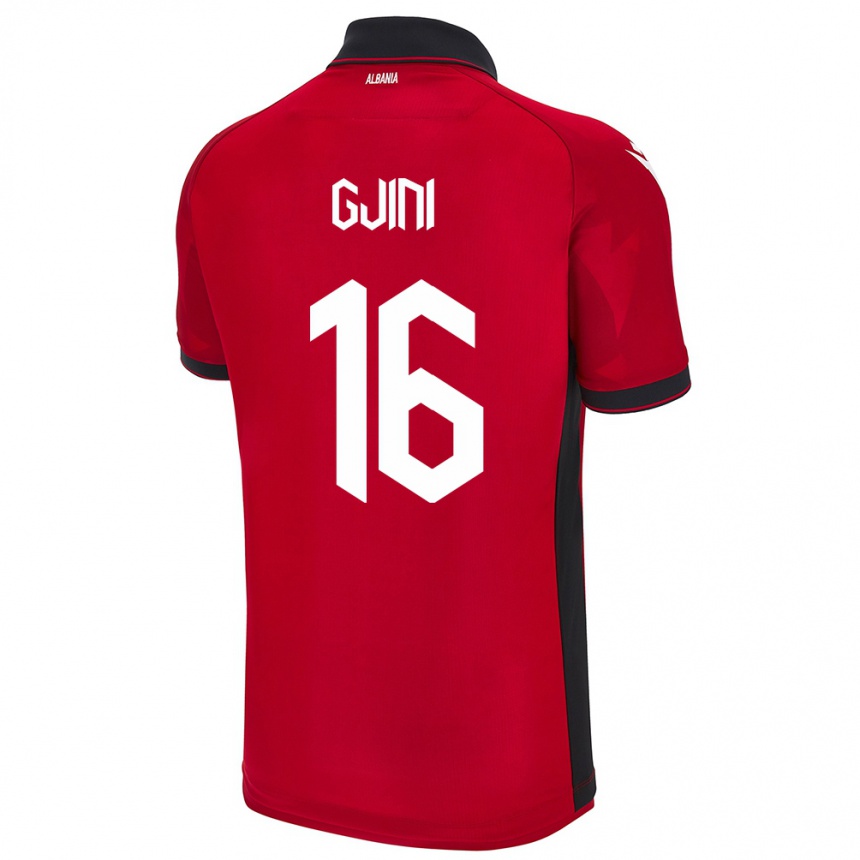 גברים כדורגל אלבניה Luçije Gjini #16 אָדוֹם ג'רזי ביתית 24-26