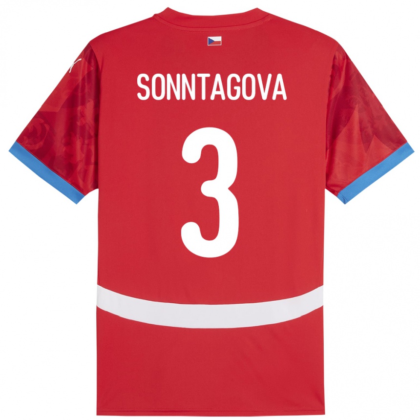 גברים כדורגל צ'כיה Eliška Sonntagová #3 אָדוֹם ג'רזי ביתית 24-26