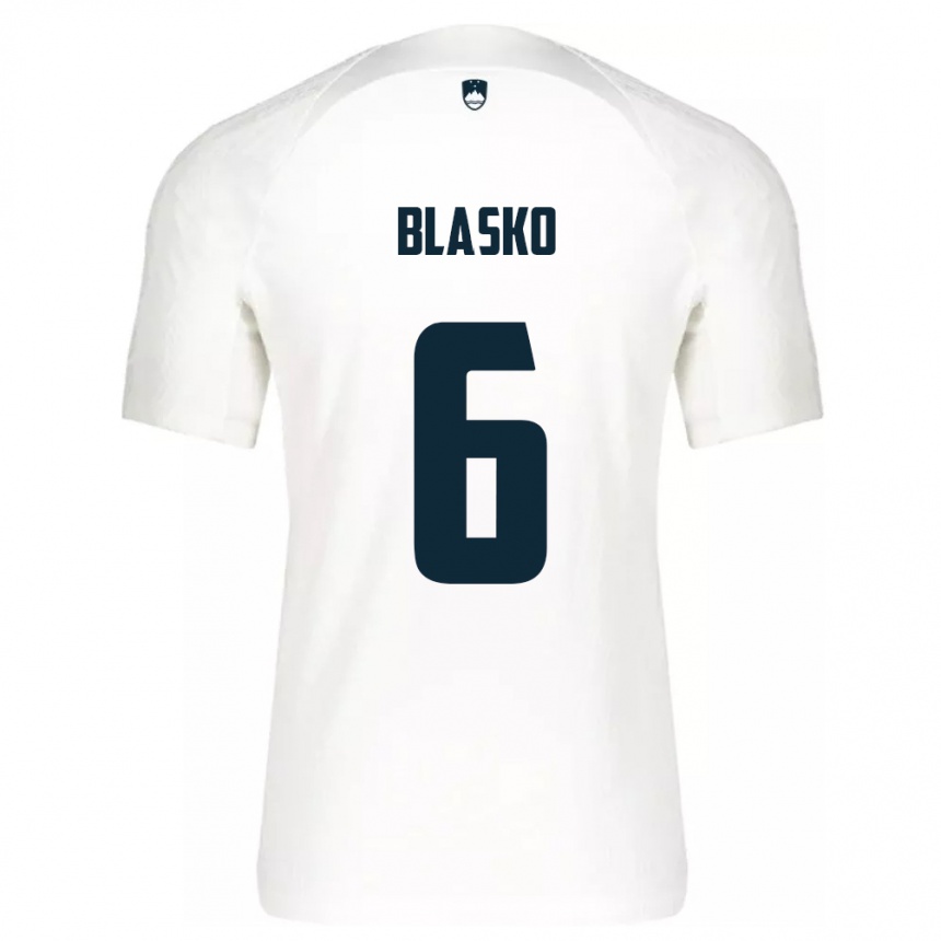 גברים כדורגל סלובניה Svit Blasko #6 לבן ג'רזי ביתית 24-26