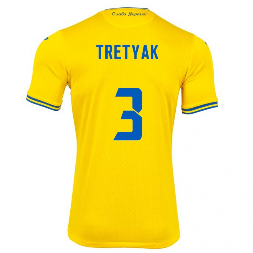 גברים כדורגל אוקראינה Demyan Tretyak #3 צהוב ג'רזי ביתית 24-26