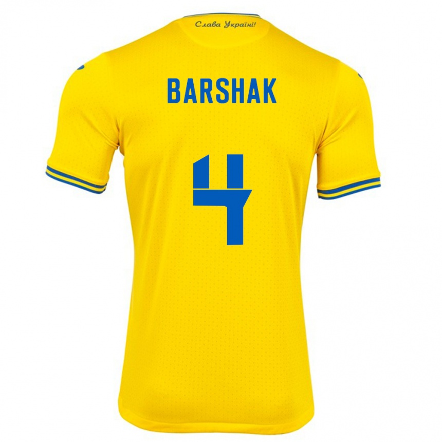 גברים כדורגל אוקראינה Maksym Barshak #4 צהוב ג'רזי ביתית 24-26