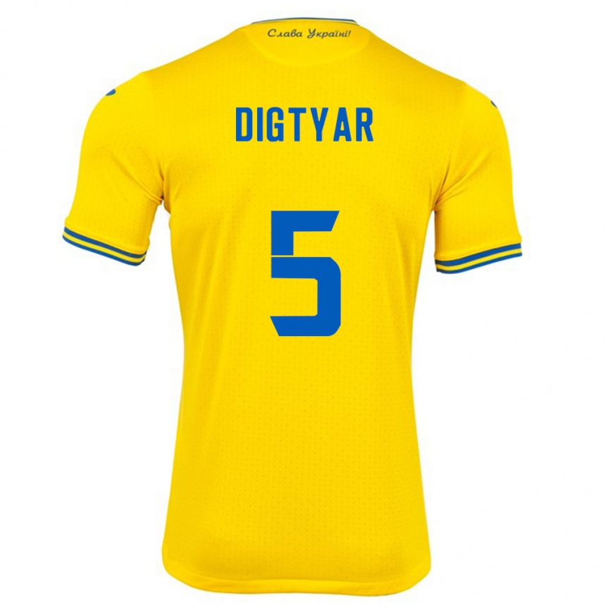גברים כדורגל אוקראינה Kyrylo Digtyar #5 צהוב ג'רזי ביתית 24-26