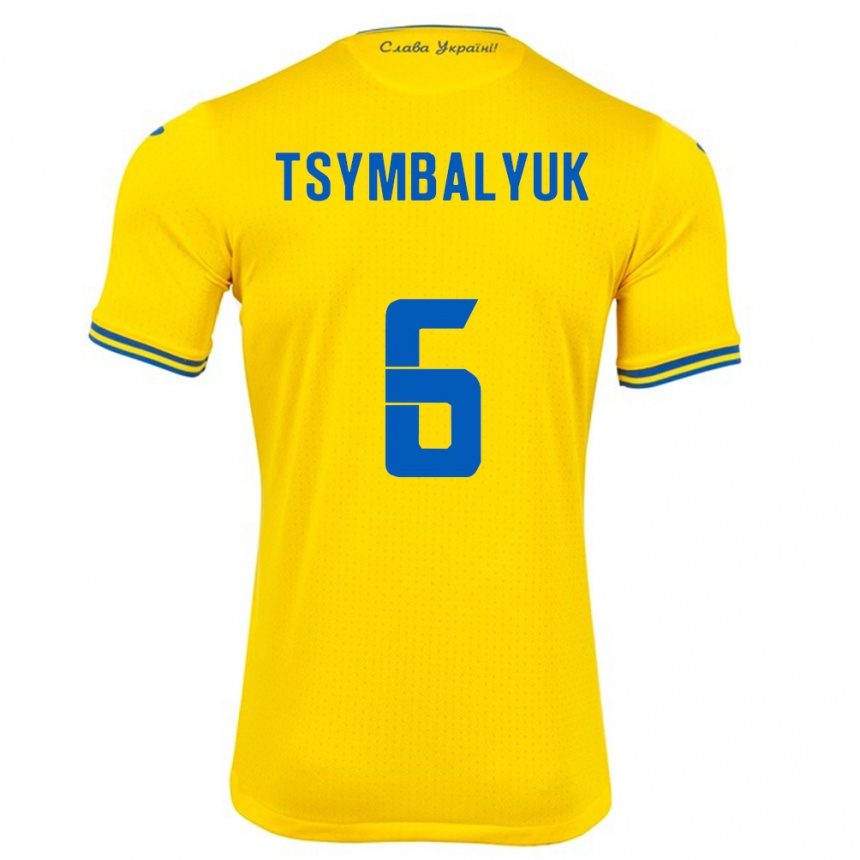 גברים כדורגל אוקראינה Maksym Tsymbalyuk #6 צהוב ג'רזי ביתית 24-26