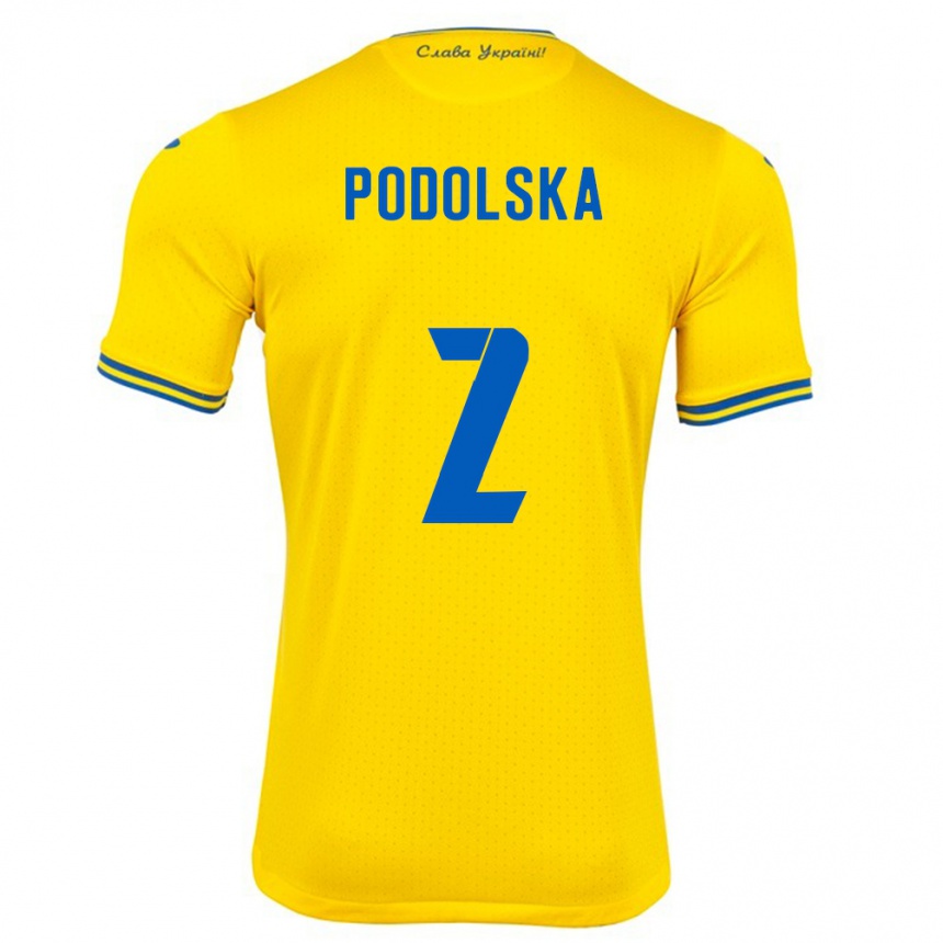 גברים כדורגל אוקראינה Iryna Podolska #2 צהוב ג'רזי ביתית 24-26