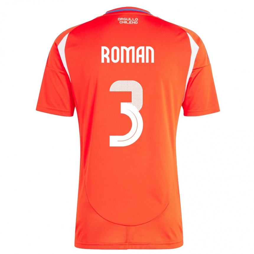 גברים כדורגל צ'ילה Iván Román #3 אָדוֹם ג'רזי ביתית 24-26