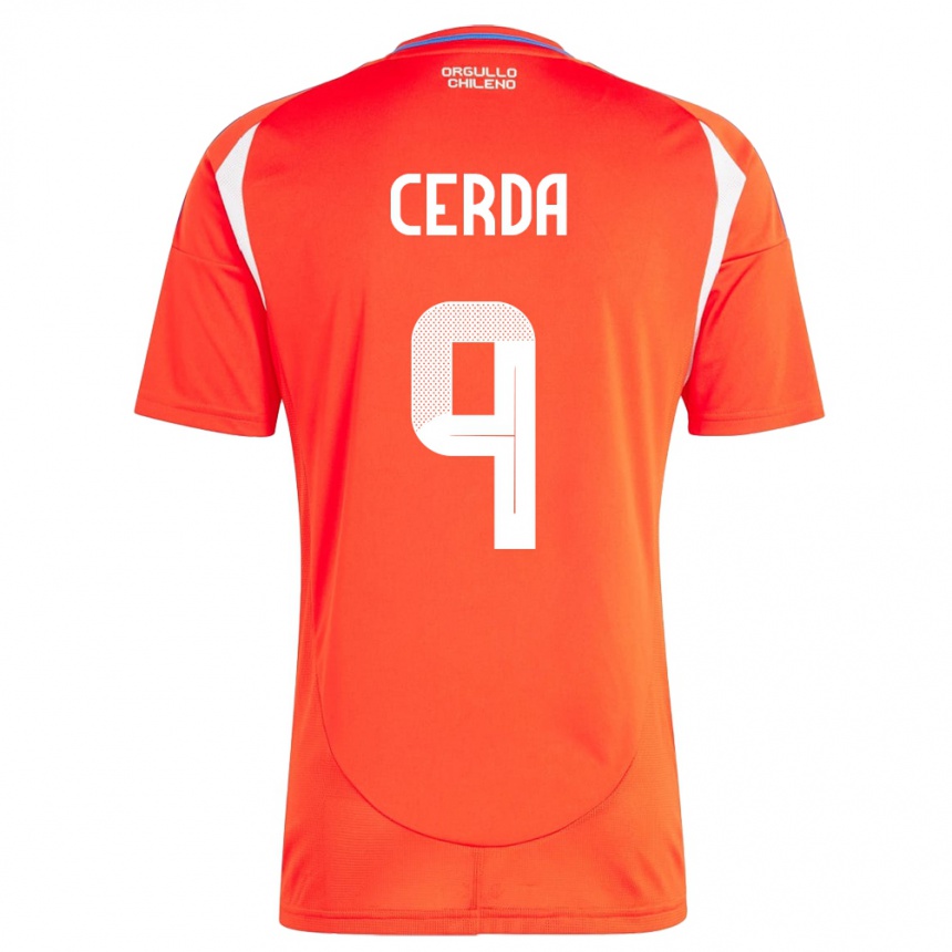 גברים כדורגל צ'ילה Axel Cerda #9 אָדוֹם ג'רזי ביתית 24-26