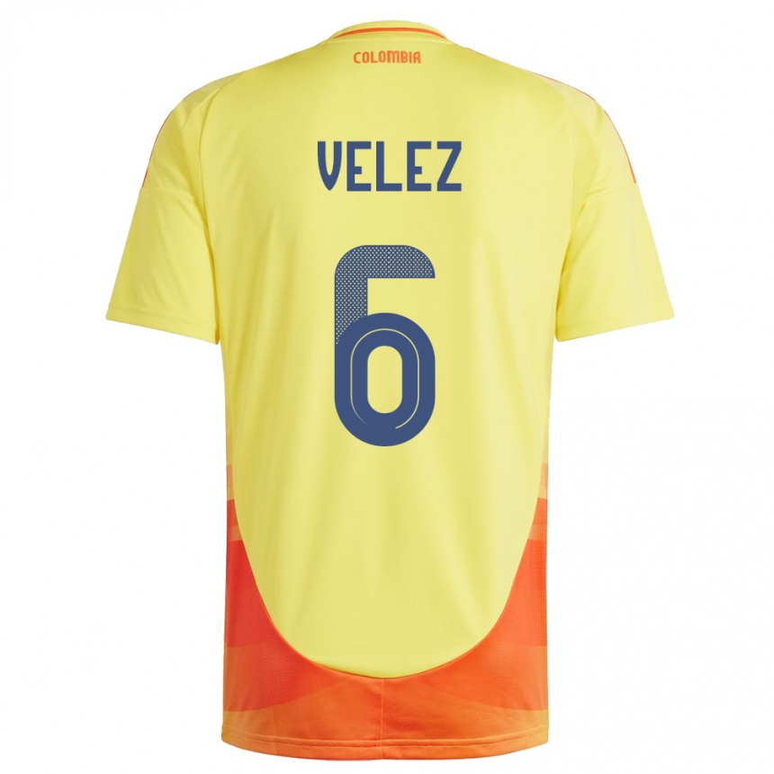 גברים כדורגל קולומביה Jhon Vélez #6 צהוב ג'רזי ביתית 24-26