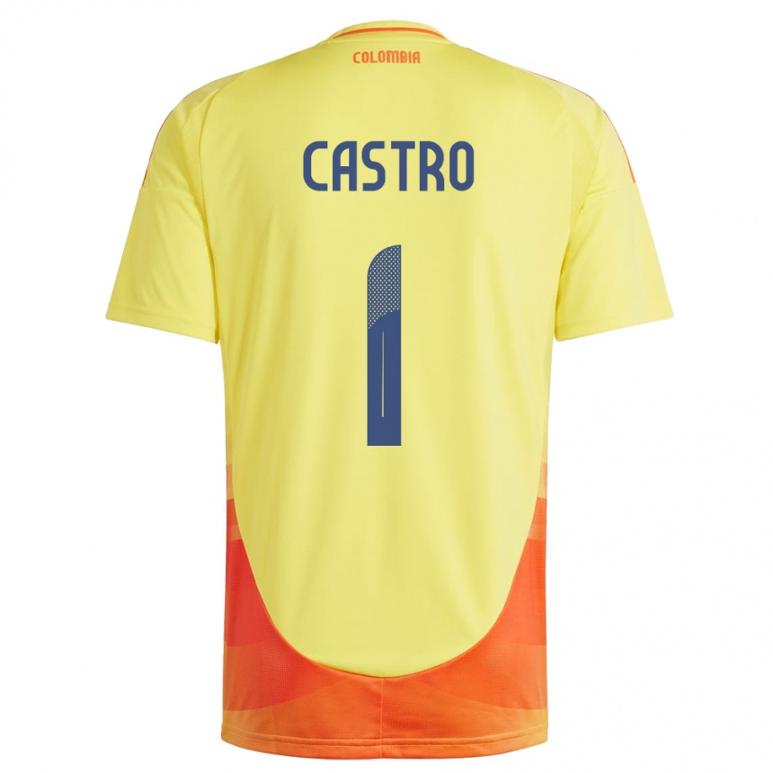 גברים כדורגל קולומביה Danny Castro #1 צהוב ג'רזי ביתית 24-26