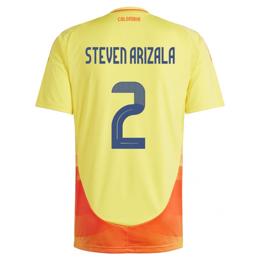 גברים כדורגל קולומביה Elver Steven Arizala #2 צהוב ג'רזי ביתית 24-26