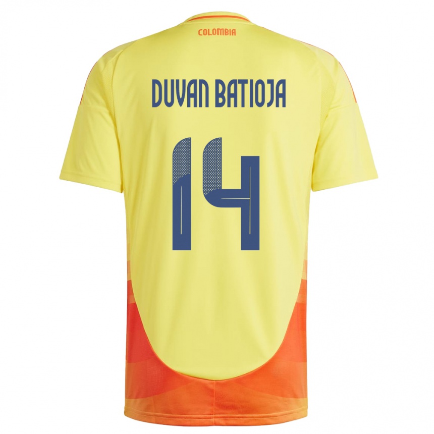 גברים כדורגל קולומביה Andy Duván Batioja #14 צהוב ג'רזי ביתית 24-26