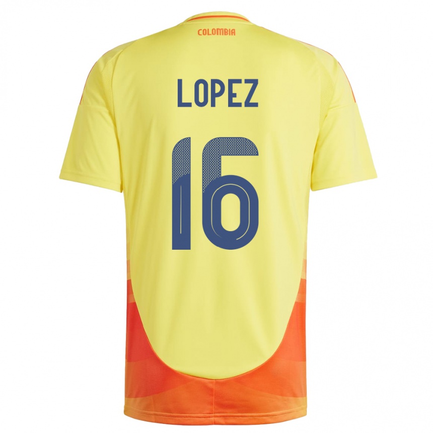 גברים כדורגל קולומביה William López #16 צהוב ג'רזי ביתית 24-26