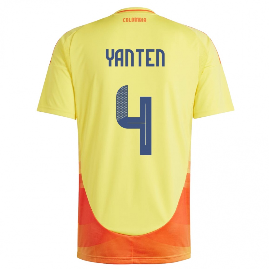 גברים כדורגל קולומביה Fabiana Yantén #4 צהוב ג'רזי ביתית 24-26