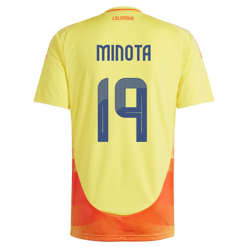 גברים כדורגל קולומביה Yirleidis Minota #19 צהוב ג'רזי ביתית 24-26