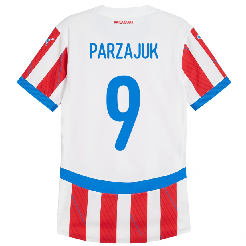 גברים כדורגל פרגוואי Kevin Parzajuk #9 לבן אדום ג'רזי ביתית 24-26