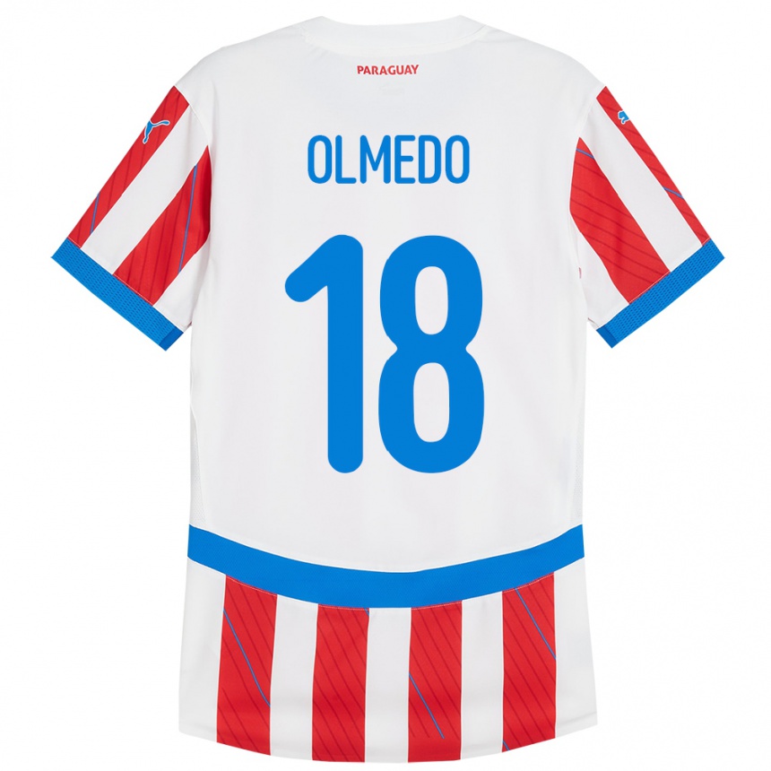 גברים כדורגל פרגוואי Cesar Olmedo #18 לבן אדום ג'רזי ביתית 24-26