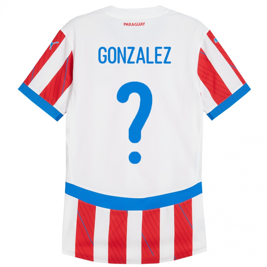 גברים כדורגל פרגוואי Antonio González #0 לבן אדום ג'רזי ביתית 24-26