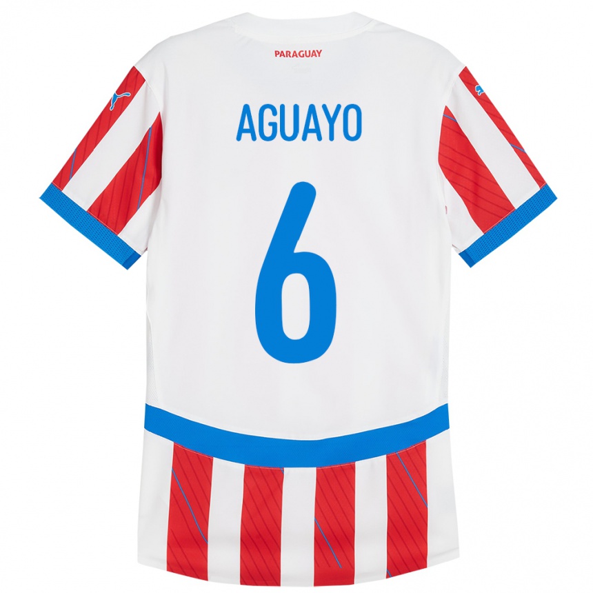 גברים כדורגל פרגוואי Ángel Aguayo #6 לבן אדום ג'רזי ביתית 24-26
