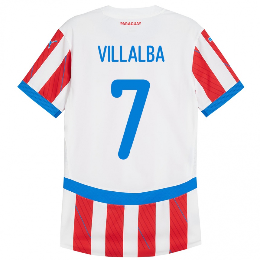 גברים כדורגל פרגוואי Rodrigo Villalba #7 לבן אדום ג'רזי ביתית 24-26