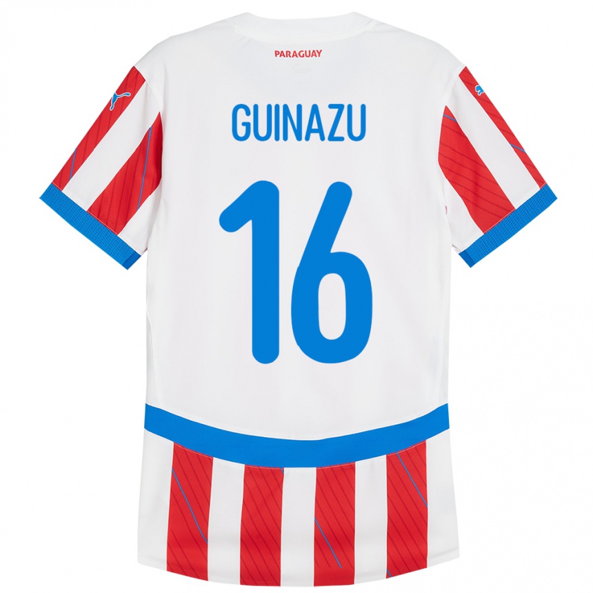 גברים כדורגל פרגוואי Lucas Guiñazú #16 לבן אדום ג'רזי ביתית 24-26