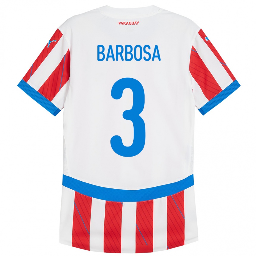 גברים כדורגל פרגוואי Camila Barbosa #3 לבן אדום ג'רזי ביתית 24-26