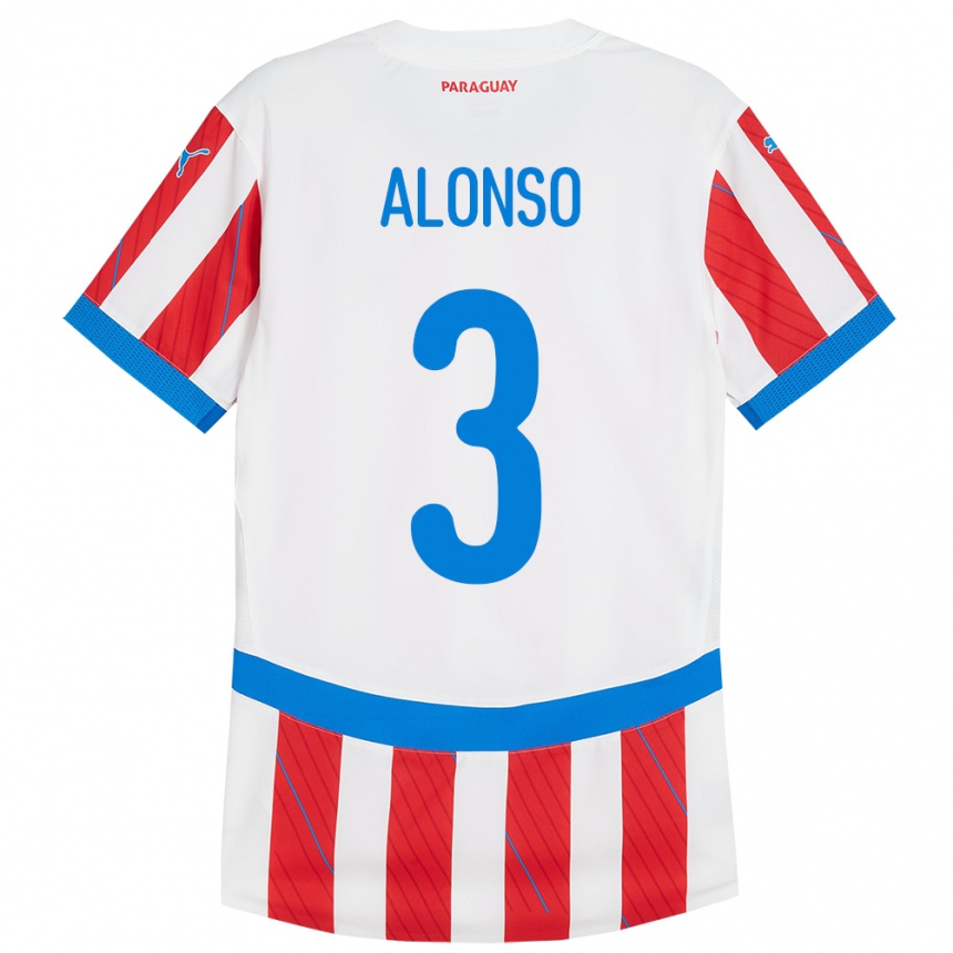 גברים כדורגל פרגוואי Lorena Alonso #3 לבן אדום ג'רזי ביתית 24-26