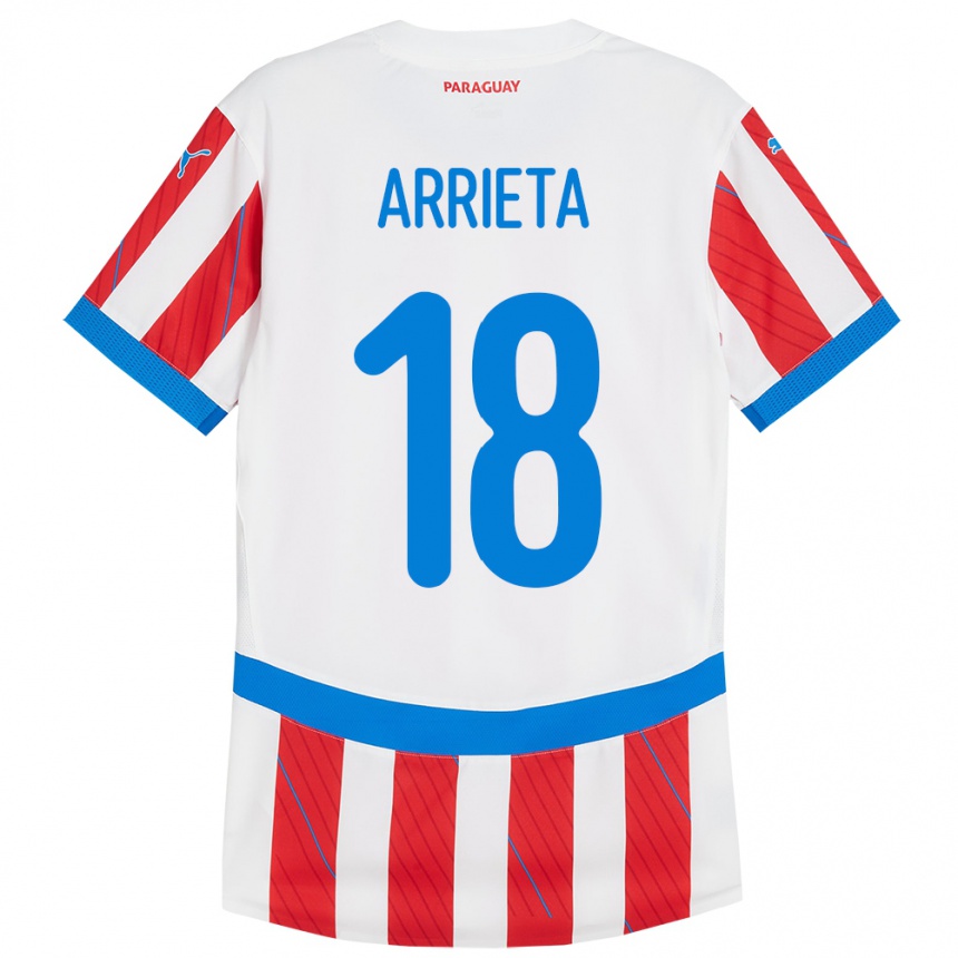 גברים כדורגל פרגוואי Camila Arrieta #18 לבן אדום ג'רזי ביתית 24-26