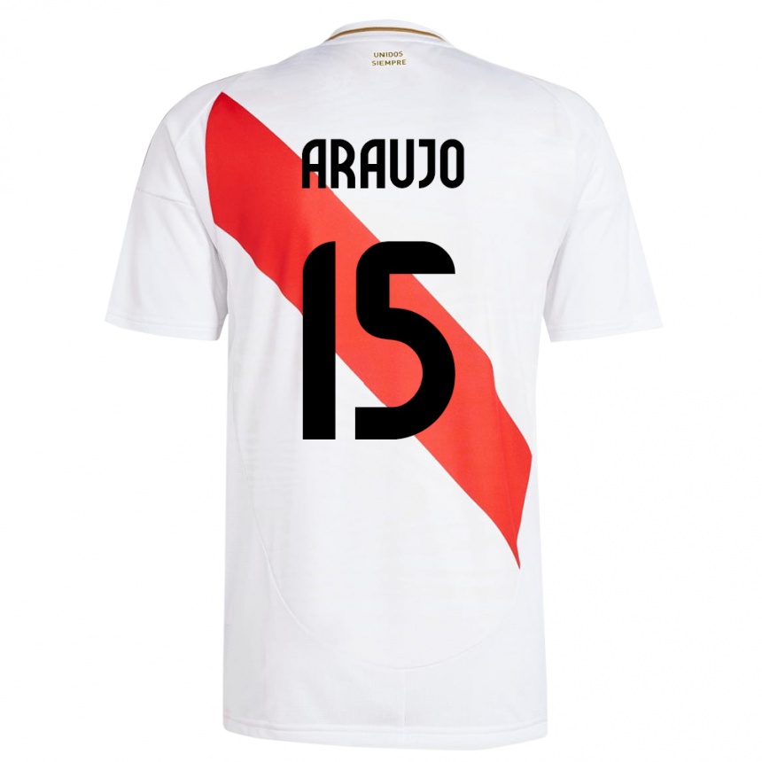 גברים כדורגל פרו Miguel Araujo #15 לבן ג'רזי ביתית 24-26