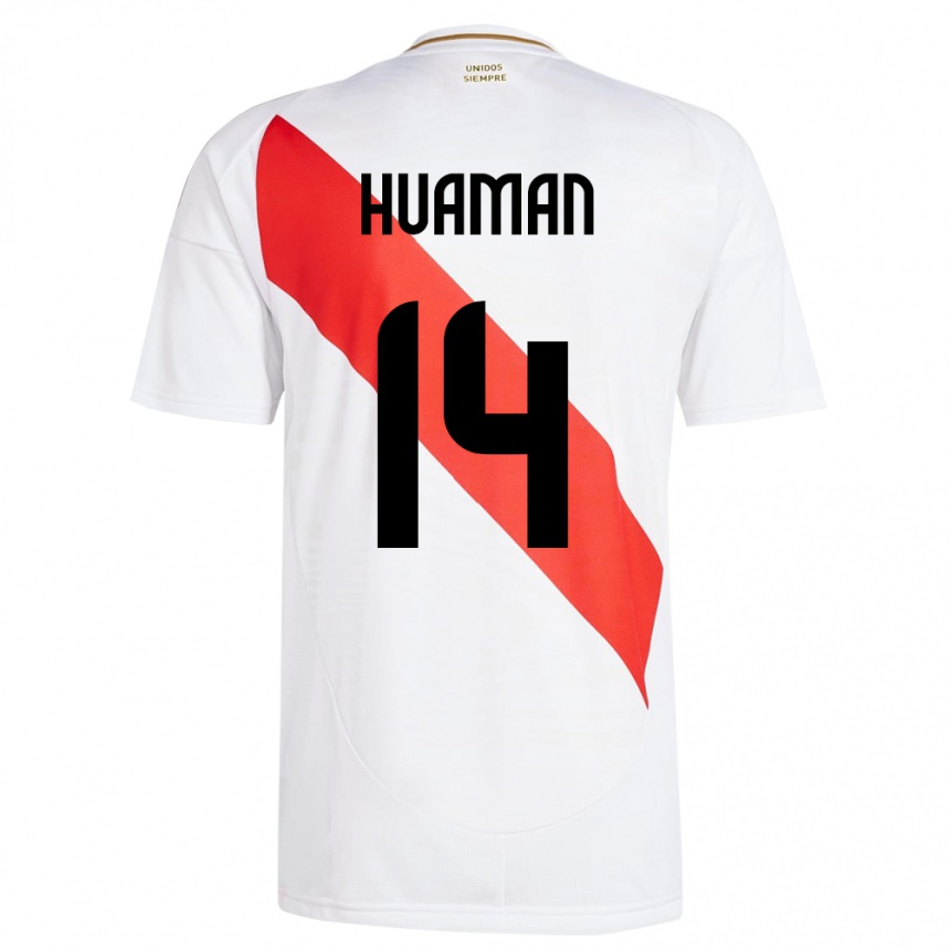 גברים כדורגל פרו Marco Huamán #14 לבן ג'רזי ביתית 24-26